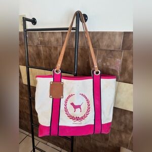 VS PINK VINTAGE Y2K WEEKENDER XL TOTE BAG LEATHER CREST DOG PUP LOGO RARE HTF